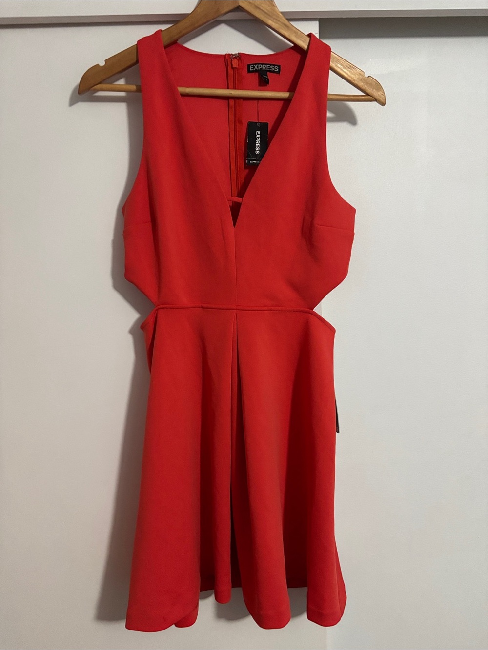 Express Bright Red V-Neck Cutout Mini Dress